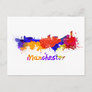 Cartão Postal Linha do horizonte de Manchester em aquarela