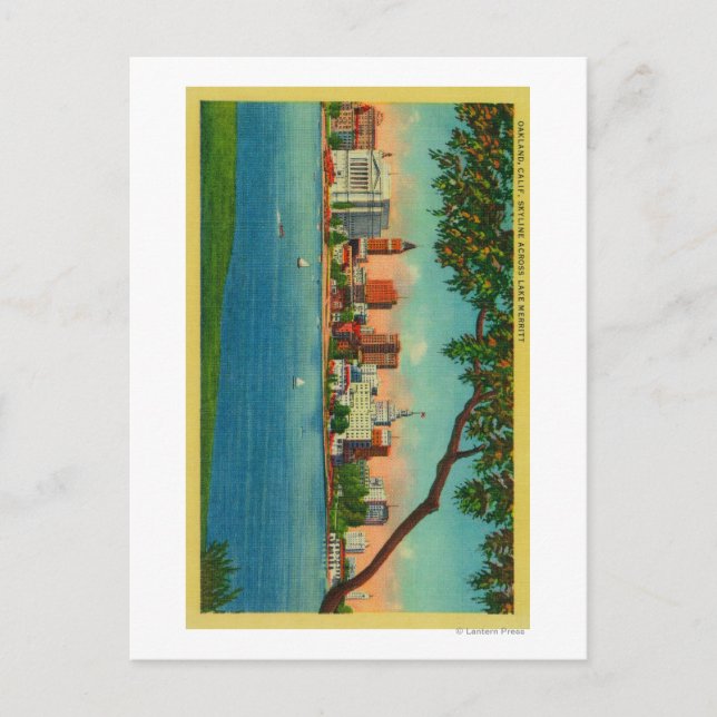 Cartão Postal Linha do horizonte de Oakland no lago Merritt (Frente)