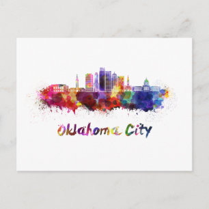 Cartão Postal Linha do horizonte de Oklahoma City V2 em aquarela