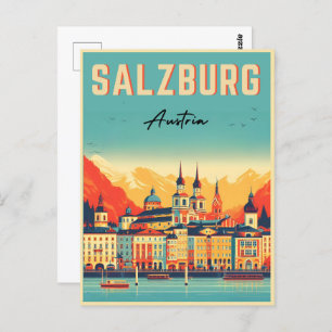 Cartão Postal Linha do horizonte de Retro Áustria Capital Salzbu