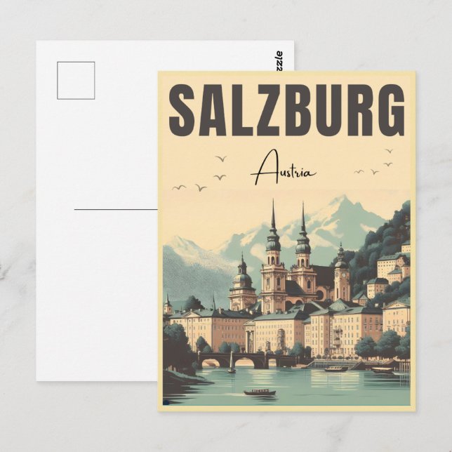 Cartão Postal Linha do horizonte de Retro Áustria Capital Salzbu (Frente/Verso)