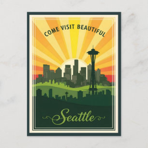 Cartão Postal Linha do horizonte de Seattle com agulha espacial 