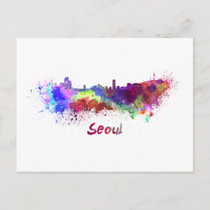 Cartão Postal Linha do horizonte de Seul em aquarela
