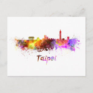 Cartão Postal Linha do horizonte de Taipei em aquarela