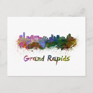 Cartão Postal Linha do horizonte Grand Rapids em aquarela