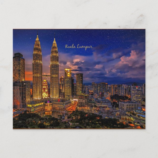 Cartão Postal Linha do horizonte Kuala Lumpur à noite (Frente)