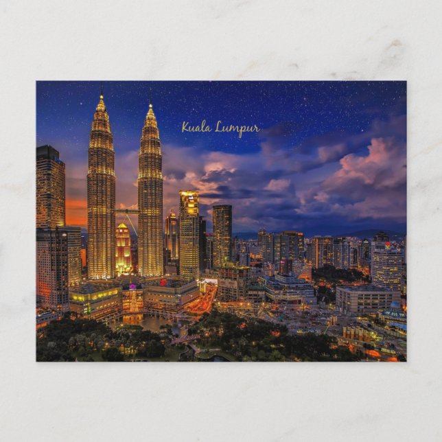 Cartão Postal Linha do horizonte Kuala Lumpur à noite (Frente)