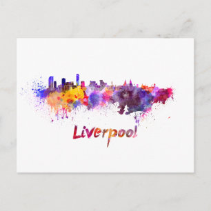 Cartão Postal Linha do horizonte Liverpool em aquarela