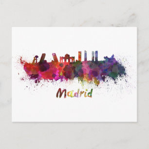Cartão Postal Linha do horizonte Madrid em aquarela