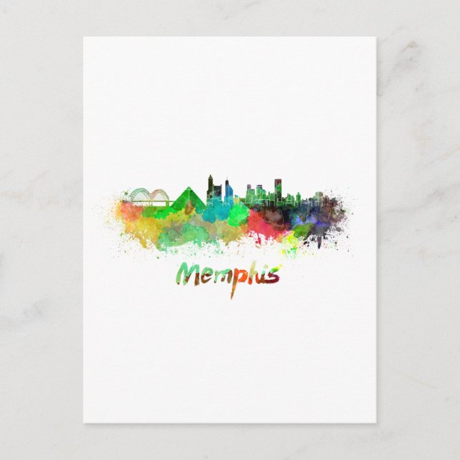 Cartão Postal Linha do horizonte Memphis em aquarela (Frente)