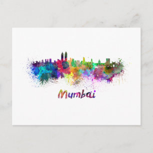 Cartão Postal Linha do horizonte Mumbai em aquarela