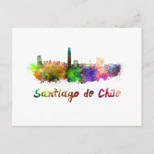 Cartão Postal Linha do horizonte Santiago do Chile em aquarela