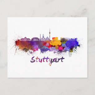 Cartão Postal Linha do horizonte Stuttgart em aquarela