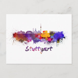 Cartão Postal Linha do horizonte Stuttgart em aquarela