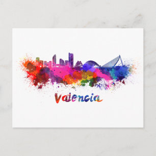 Cartão Postal Linha do horizonte Valencia em aquarela