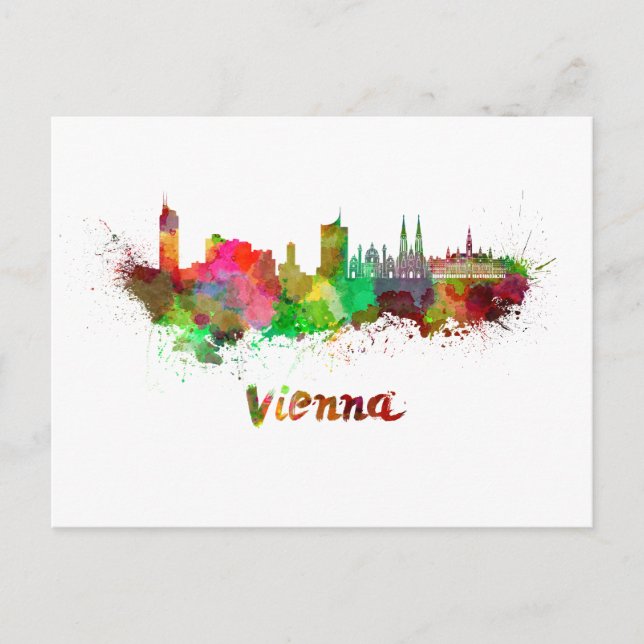 Cartão Postal Linha do horizonte Viena em aquarela (Frente)