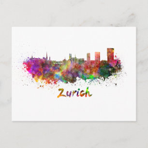 Cartão Postal Linha do horizonte Zurique com aquarela