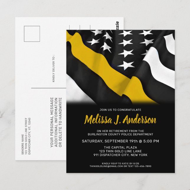 Cartão Postal Linha Dourada Thin Personalizada de Aposentação do (Frente/Verso)