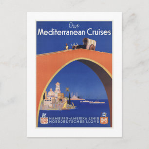 Cartão Postal Linha mediterrânea viagens vintage do navio de