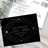 Linhas Douradas de Deco Preto Branco Salva A Data