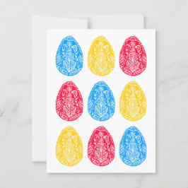 Cartão Postal Linoco de Ovo de Páscoa Floral Azul/Vermelho/Amare