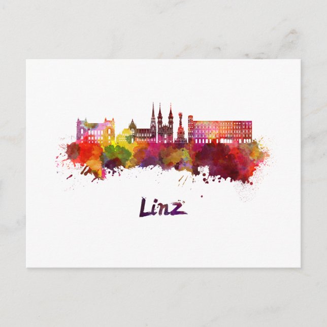 Cartão Postal Linz skyline in watercolor (Frente)