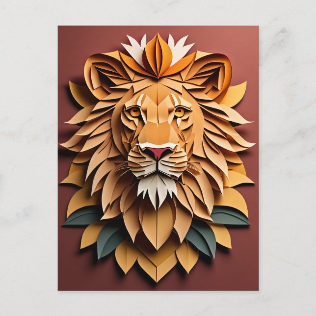 Cartão Postal Lion 3D Paper Art Design T-shirt (Frente)