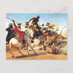 Cartão Postal Lion Hunt by Vernet
