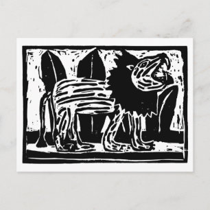 Cartão Postal Lion Lino Cortado Negro e Branco
