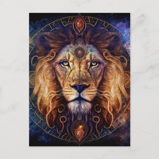 Cartão Postal Lion Spirit Mandala Arte Visionária (Frente)
