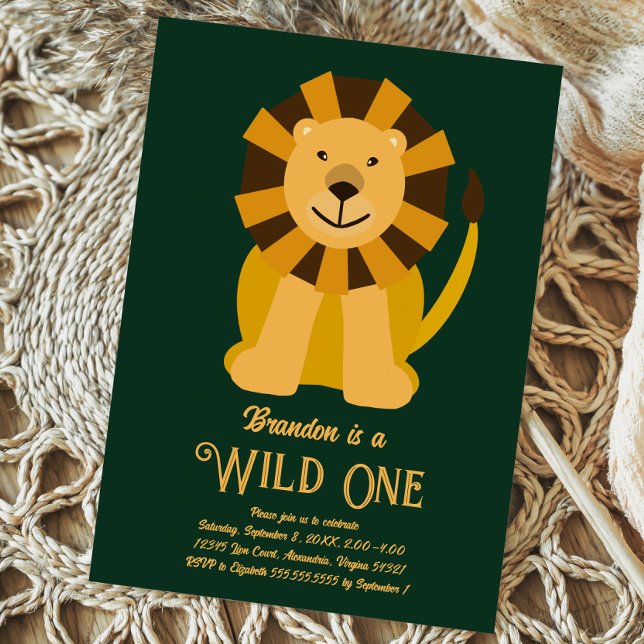Cartão Postal Lion Wild One First Birthday Jungle Invitation (Criador carregado)