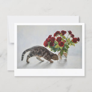 Cartão Postal Lionel o gato e os Rosas - Belas artes