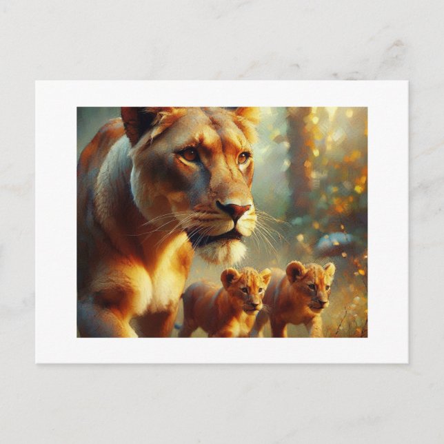 Cartão Postal Lioness com Cubs, (Frente)
