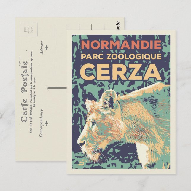 Cartão Postal Lioness, Parque Zoológico Cerza na Normandia Franç (Frente/Verso)