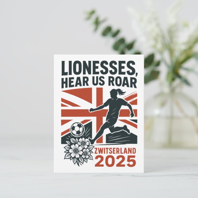 Cartão Postal Lionesses, ouçam rugido - futebol feminino inglês (Em pé/Frente)