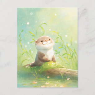 Cartão Postal Lírio de Água de Lontra em Aquarela Feliz