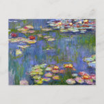 Cartão Postal Lírios Monet Água 1916<br><div class="desc">Monet Water Lily 1916. Pintura a óleo na canvas desde 1916. O impressionista francês Claude Monet continua famoso e amado pelas pinturas de lírio-d'água que ele criou em seu lago de jardim em Giverny. Esta pintura específica de lírio-d'água é de 1916 e revela a mudança de Monet para uma abstração...</div>