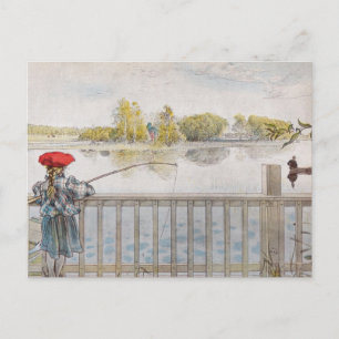 Cartão Postal Lisbeth uma garotinha pescando por Carl Larsson