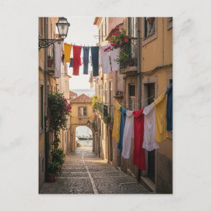 Cartão Postal Lisboa Portugal Alfama rua Roupas de cama Viagem