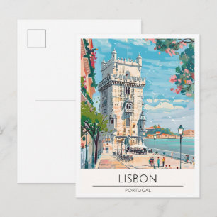 Cartão Postal Lisboa Portugal Arte Ilustração Viagem