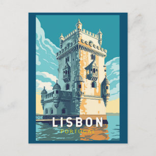 Cartão Postal Lisboa Portugal Belem Torre Viagem Art Vintage