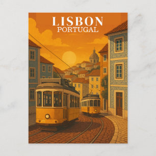 Cartão Postal Lisboa Portugal Viagem Antiga Tram Amarelo