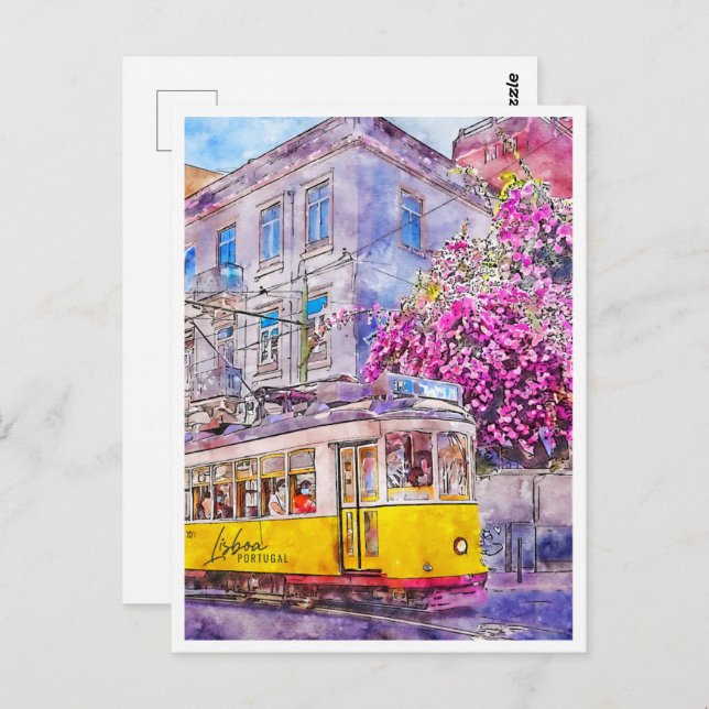 Cartão Postal Lisboa Portugal Viagem Place Watercolor (Frente/Verso)