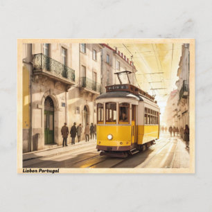 Cartão Postal Lisboa Portugal Yellow Tram Vintage