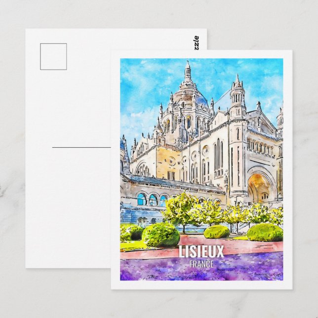 Cartão Postal Lisieux France Famosa Viagem Place Watercolor (Frente/Verso)