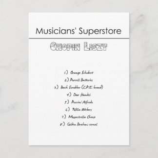 Cartão Postal Lista de compra do Superstore dos músicos