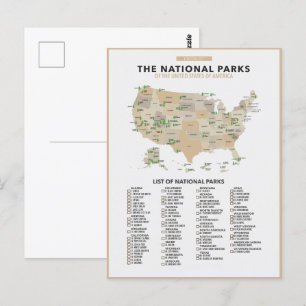 Cartão Postal Lista de Parques Nacionais nos Estados Unidos