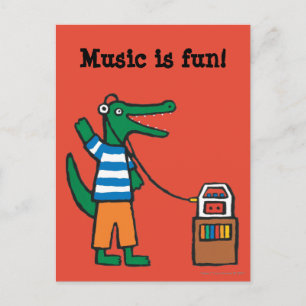 Cartão Postal Lista do Crocodilo Legal que Escuta Música
