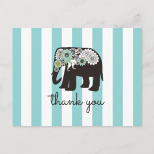 Cartão Postal Listra de Turquesa Paisley Elefante Obrigado
