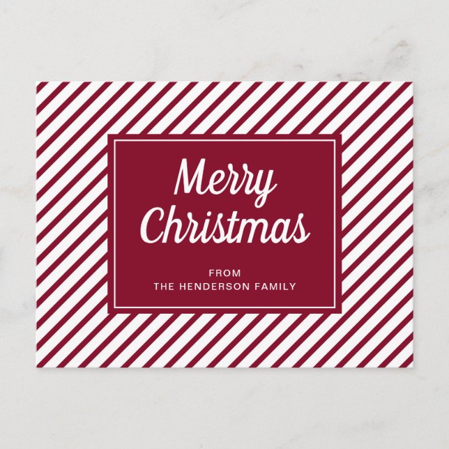 Cartão Postal Listras Burgundy Modernas Feliz Natal (Frente)